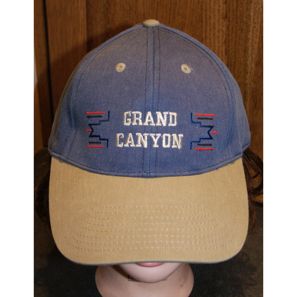 Vintage 90s Grand Canyon Navajo Blue Tan Snapback Hat Cap Fred Harvey Trading Co - Picture 1 of 7